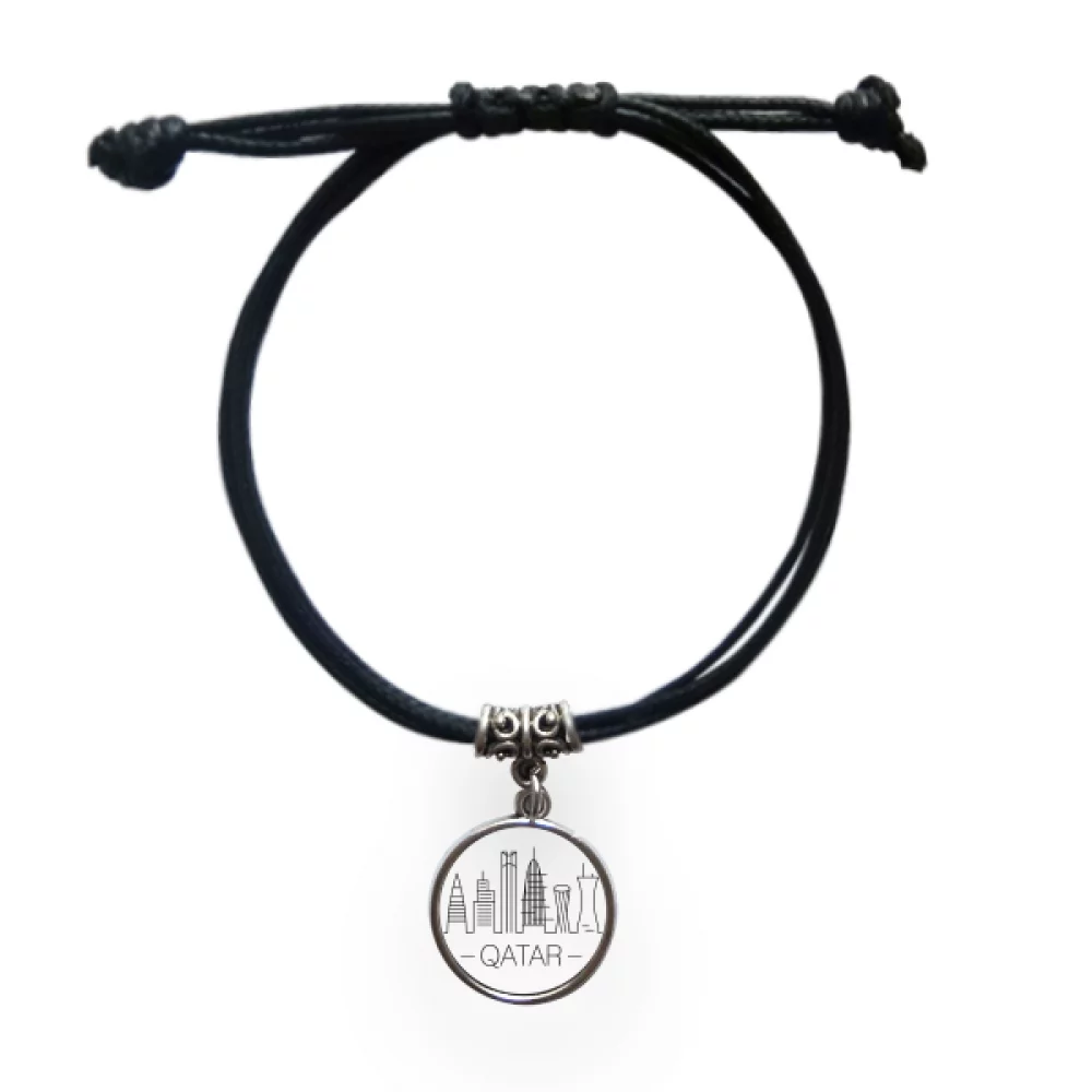 Drawing City Qatar Landmark Bracelet Leather Rope Wristband Black Jewelry