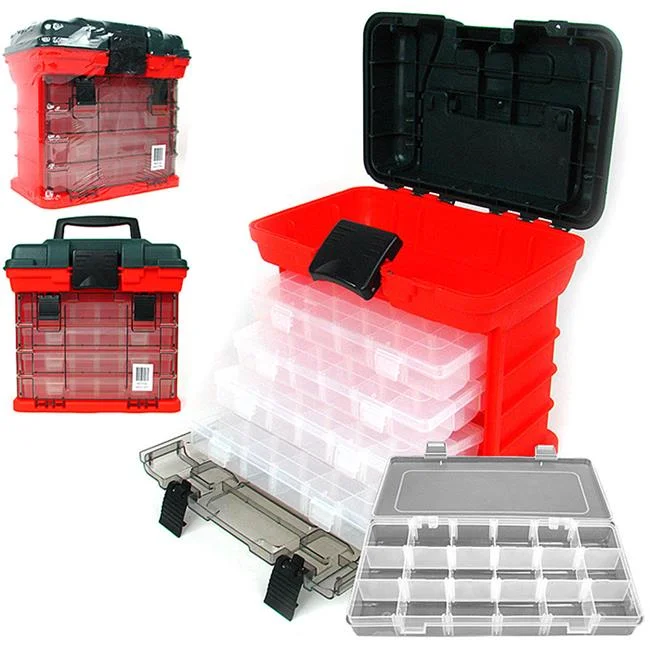 Parts & Crafts Rack Style Tool Box with 4 Organizer, Red