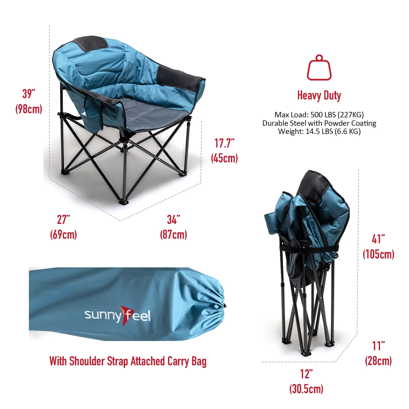 SunnyFeel Folding Camping Club Chair, Oversized Moon Chair, Comfortable Padded Sofa (Blue)