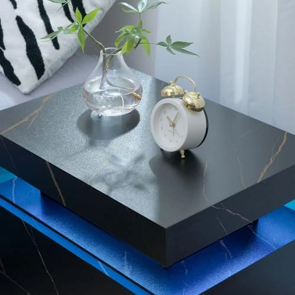 GEROBOOM LED Night Stand  Bedside Tables with 2 Drawers Modern LED End Side Tables Bedroom Nightstands