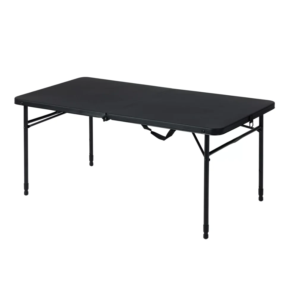 4 Foot Fold-In-Half Adjustable Table, Rich Black Folding Table Camping Picnic Table