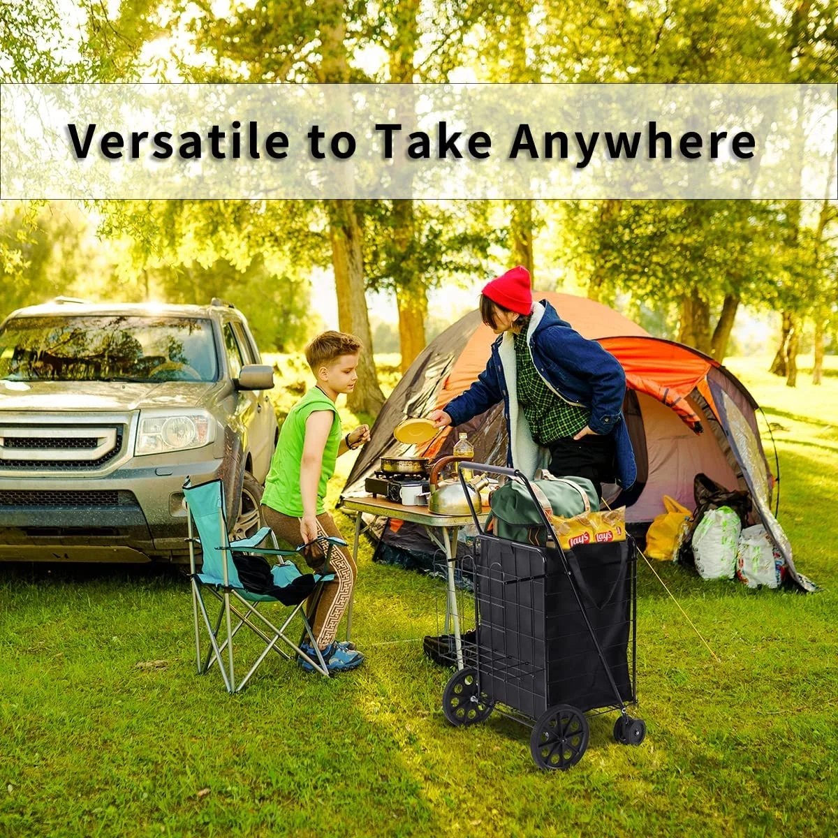 Folding Grocery Basket Cart Shopping Wheels Large Metal Utility Laundry