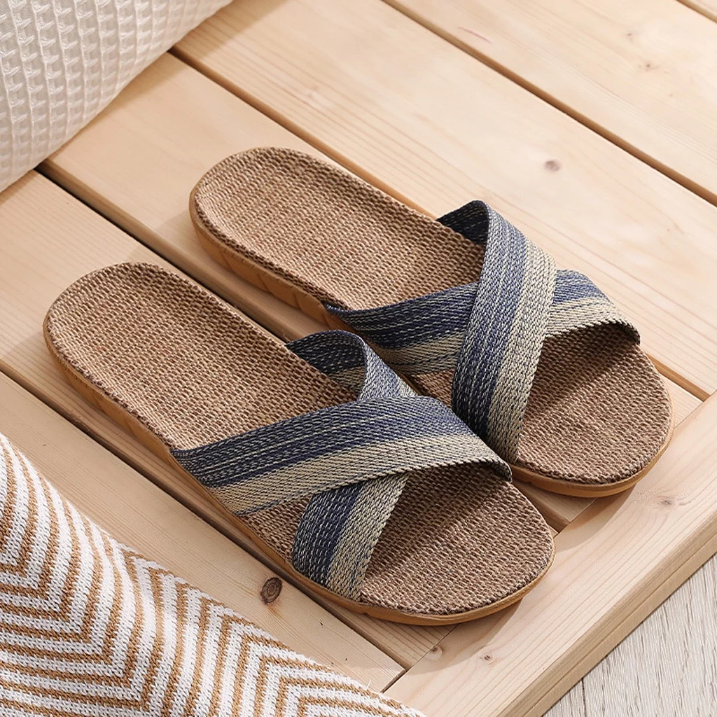 Bescita Mens Casual Slip On Cane Slides Indoor Home Slippers Beach Shoes