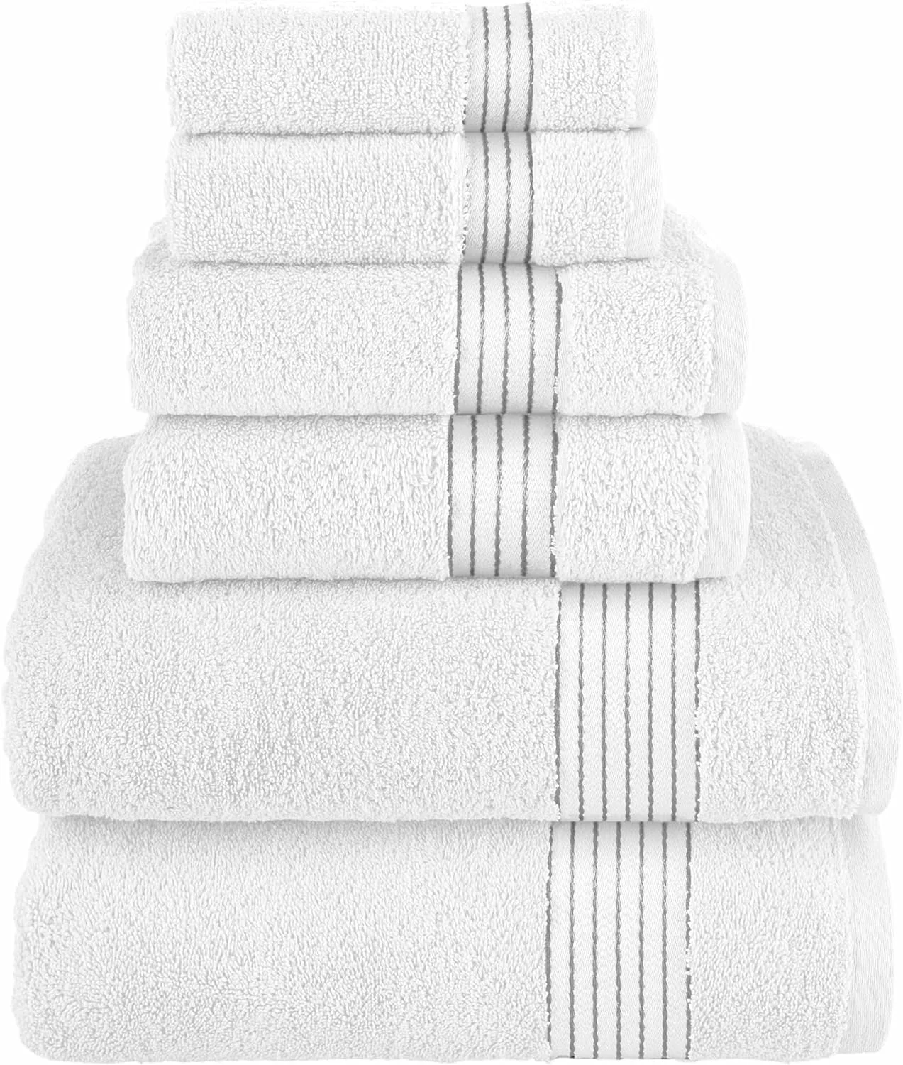 Elegant Comfort Cotton 6-Piece Towel Set Cotton Bathroom, White/Gray