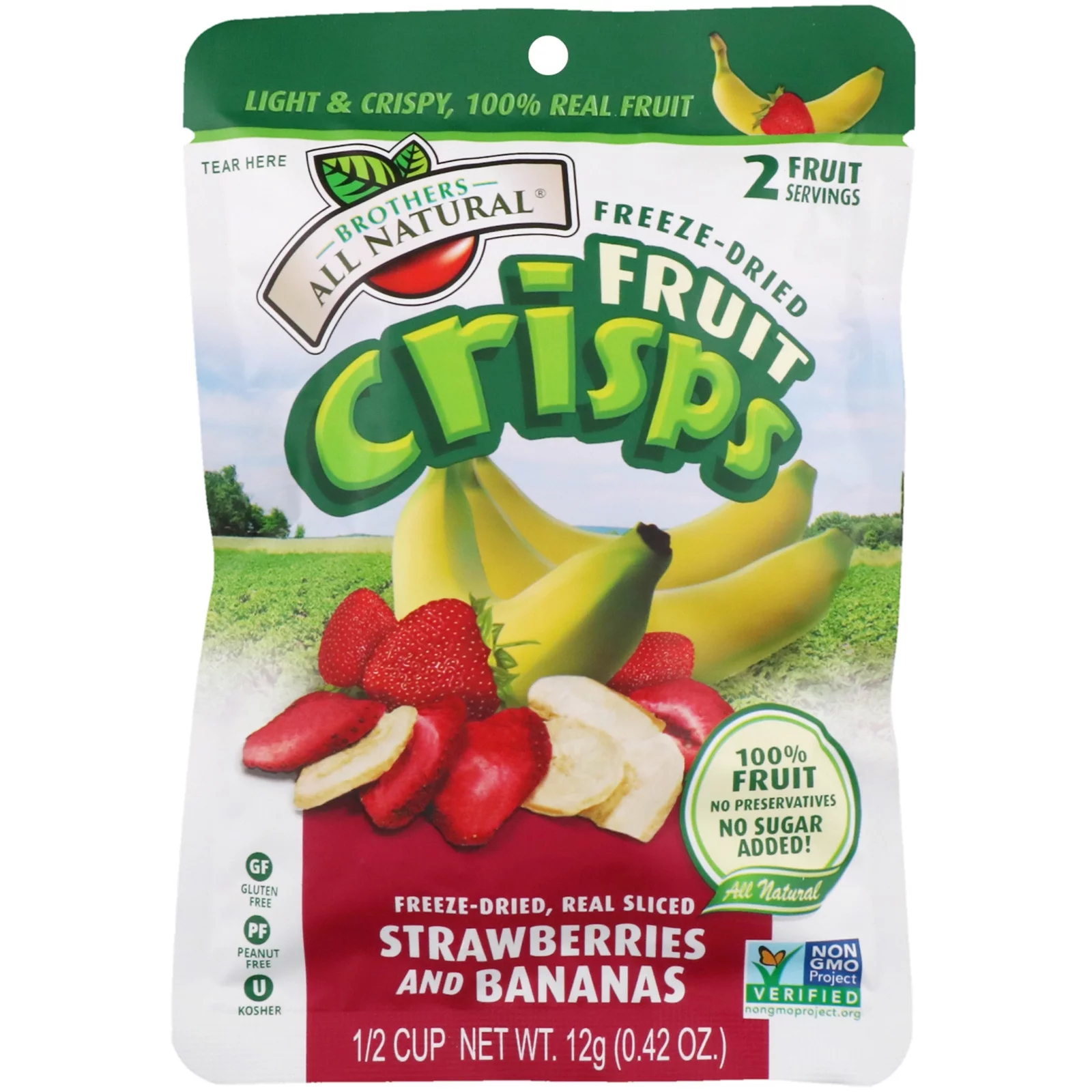 Brothers All Natural Freeze Dried Strawberry & Banana Crisps, 0.42 oz, 12 Count