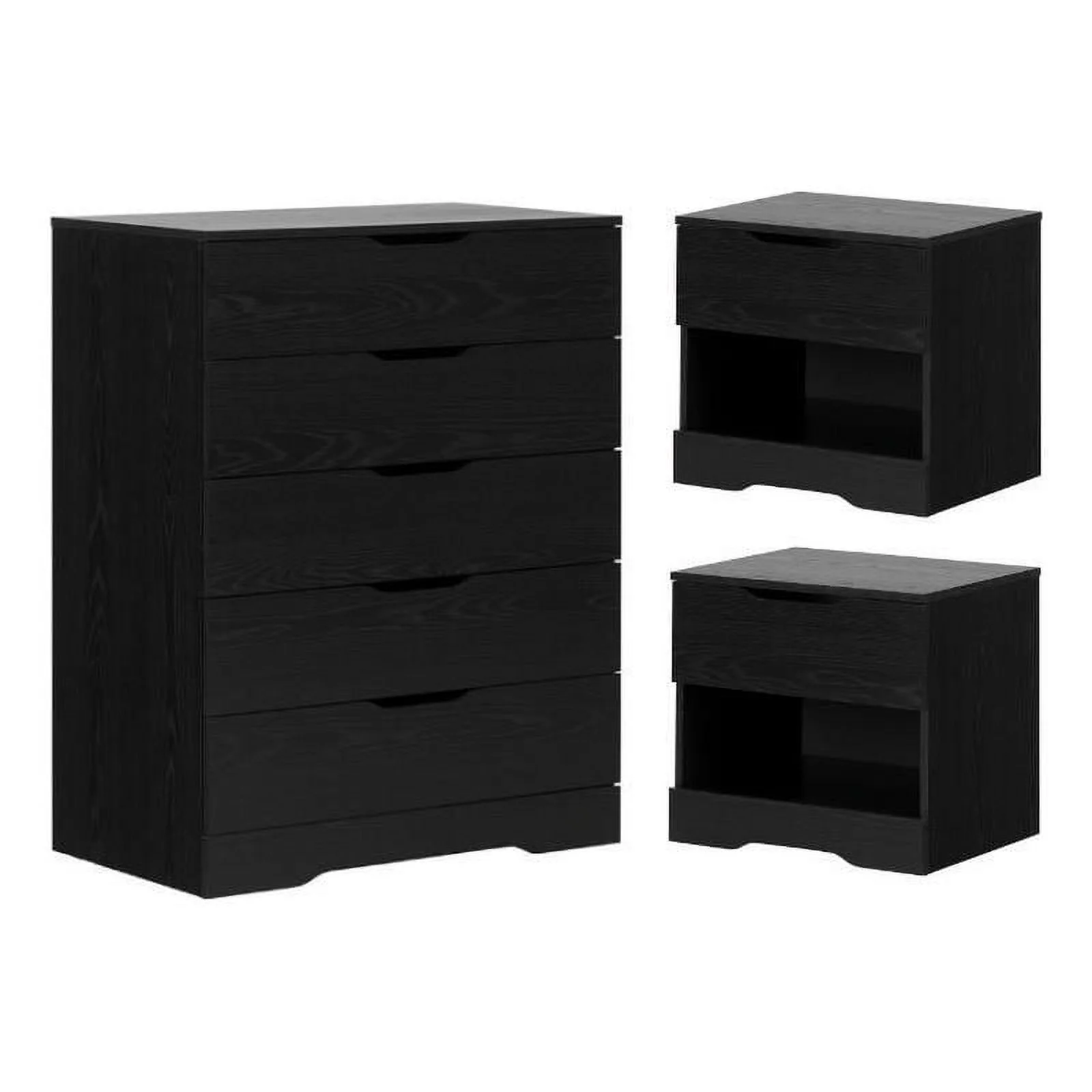 Home Square 3-Piece Set with 2 Nightstands and 5 Drawer Chest in Black Oak