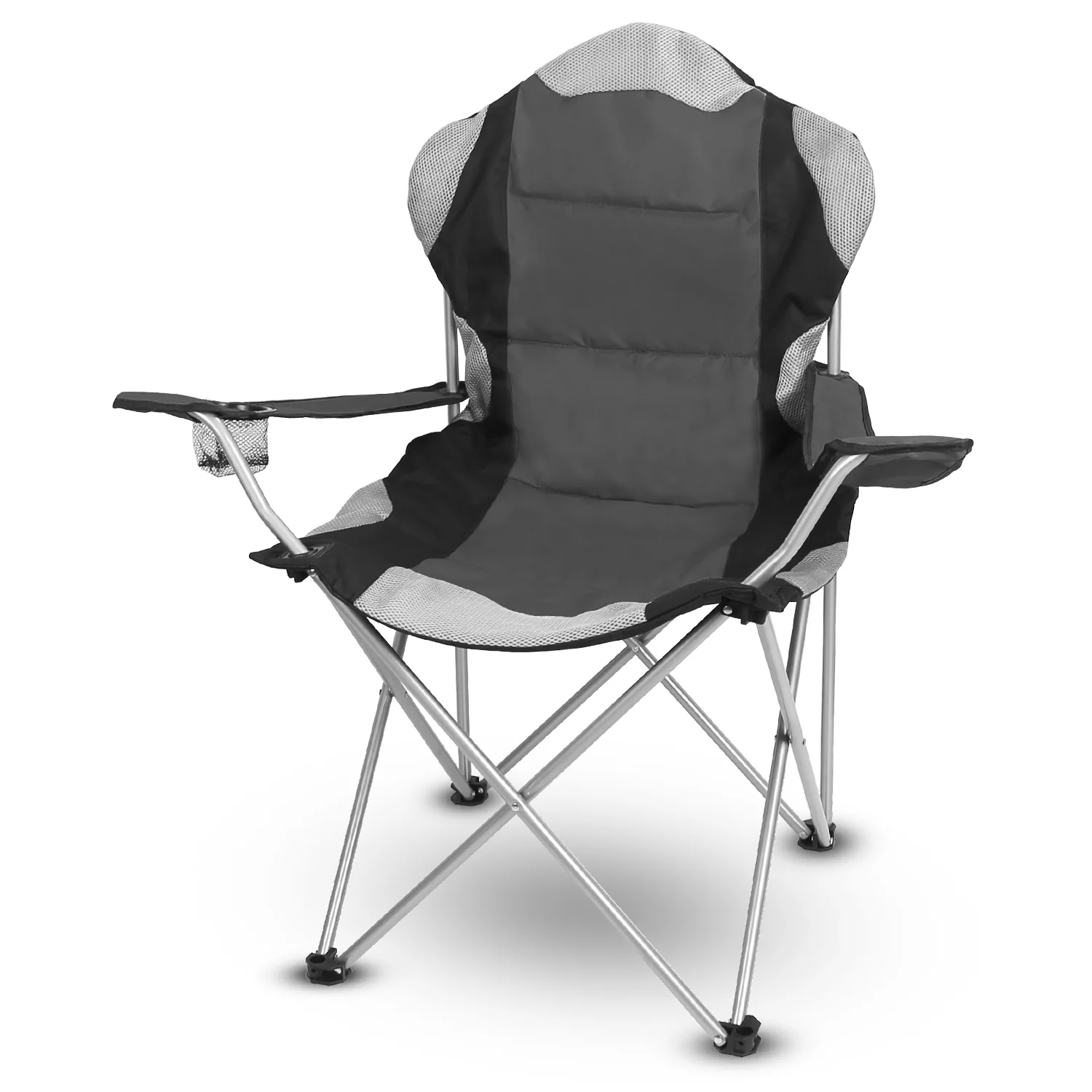 Oversized Folding Camping Chair, iMounTEK Heavy Duty Padded Chairs with Cup Holder Supports 330 lbs for Adult, Grey