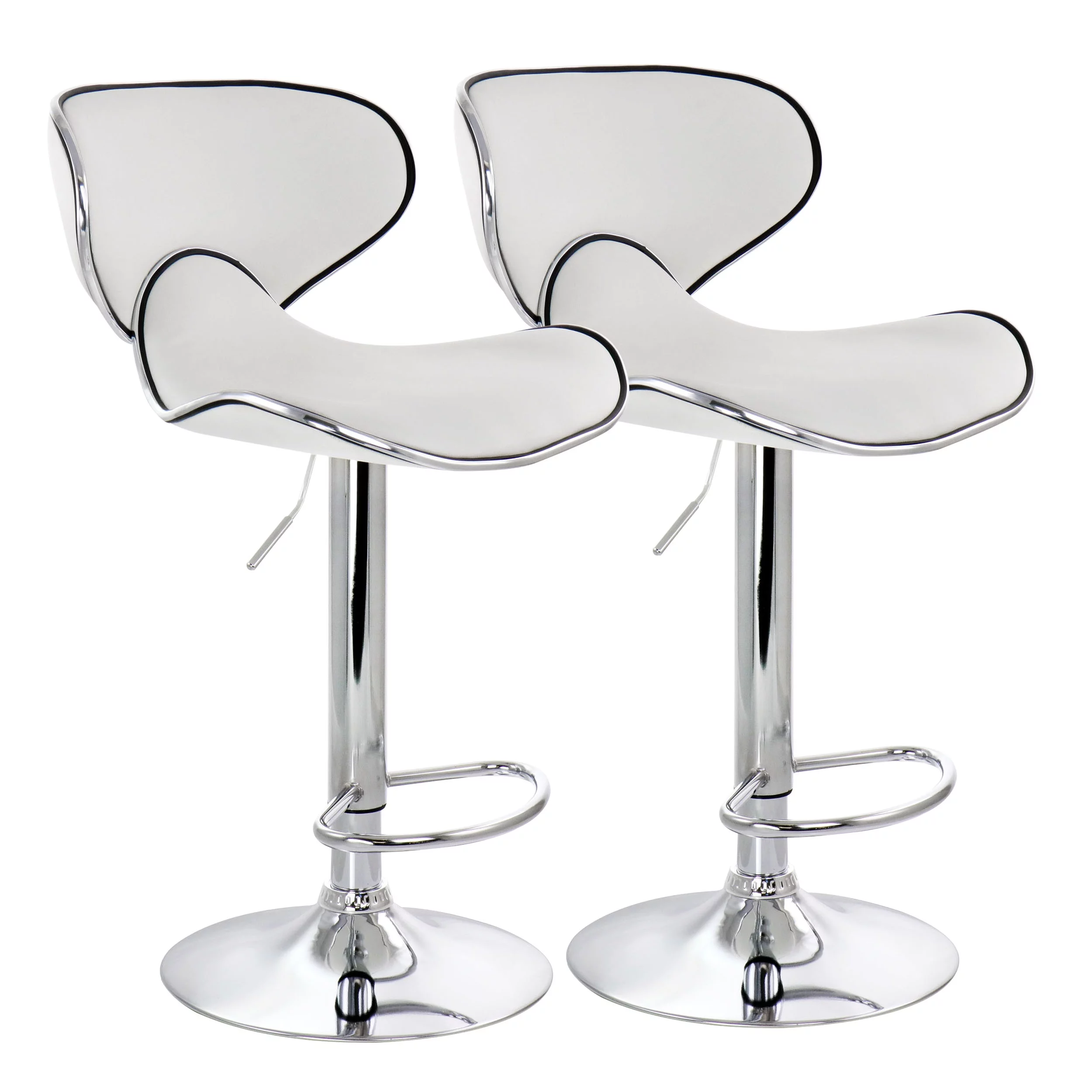 Elama Bar Stool with Adjustable Height & Swivel, White and Chrome, Set of 2