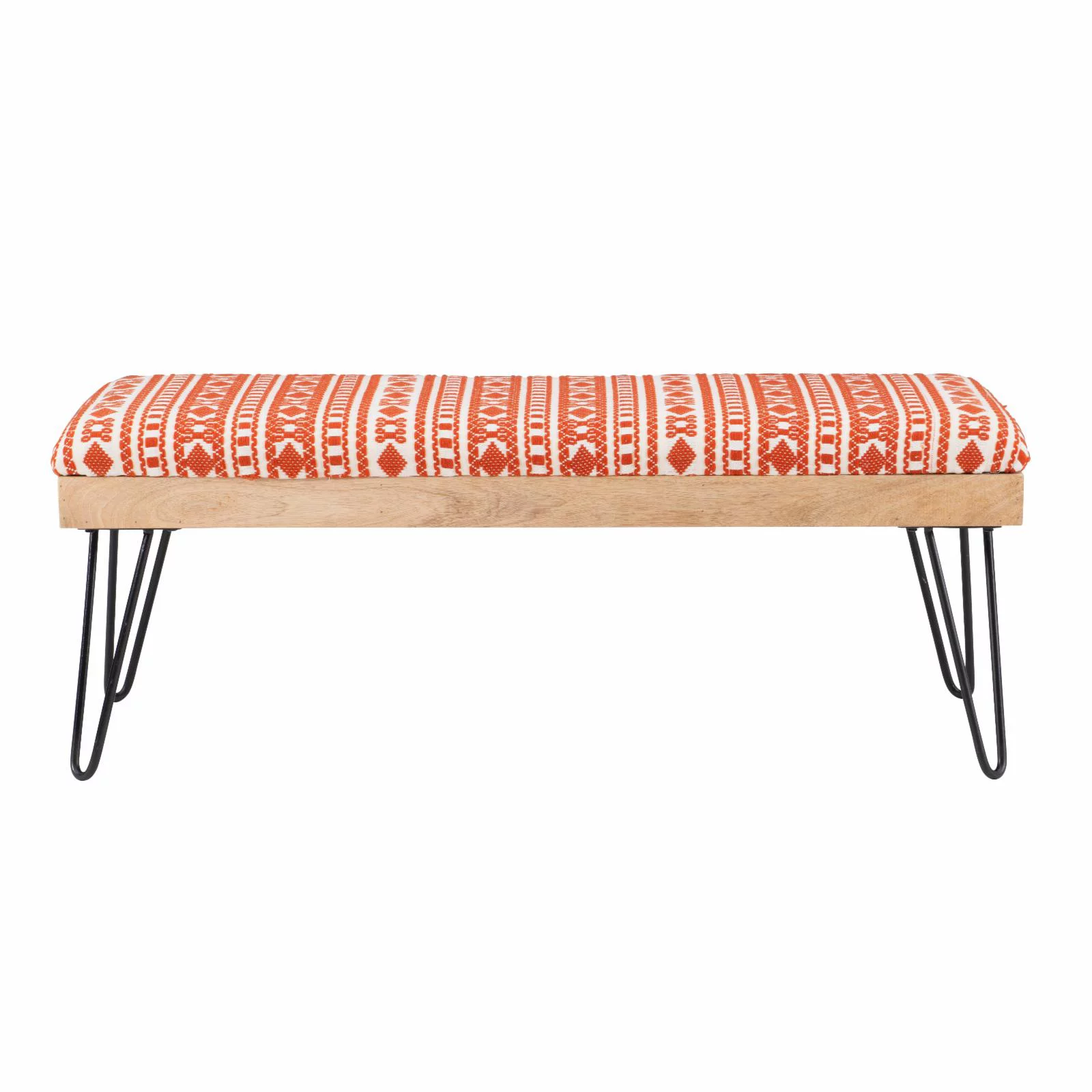 Powell Brooke Bench - Black Hairpin Legs with Terra Cotta and Natural Stripe Fabric