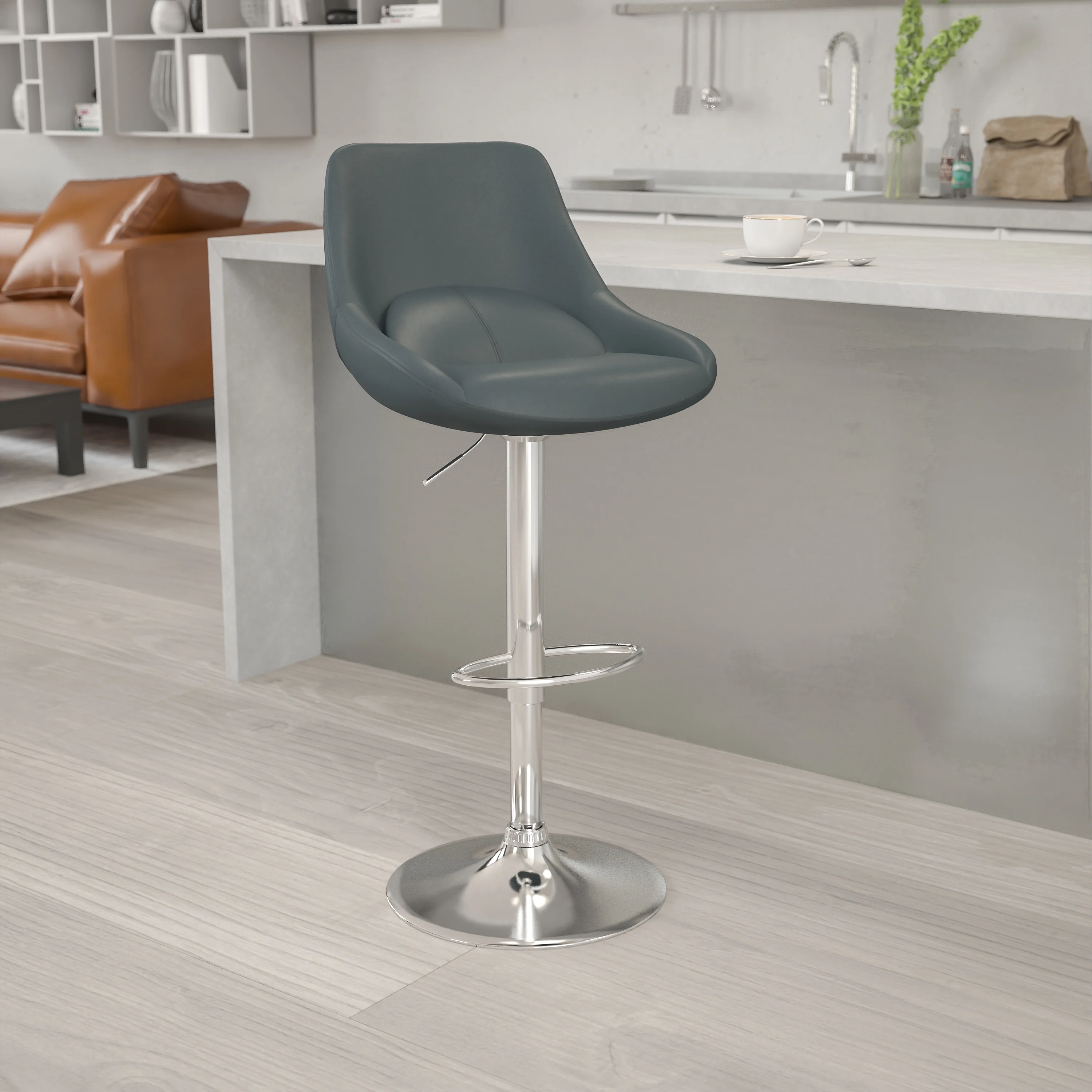 Flash Furniture Contemporary Gray Vinyl Adjustable Height Barstool with Chrome Base
