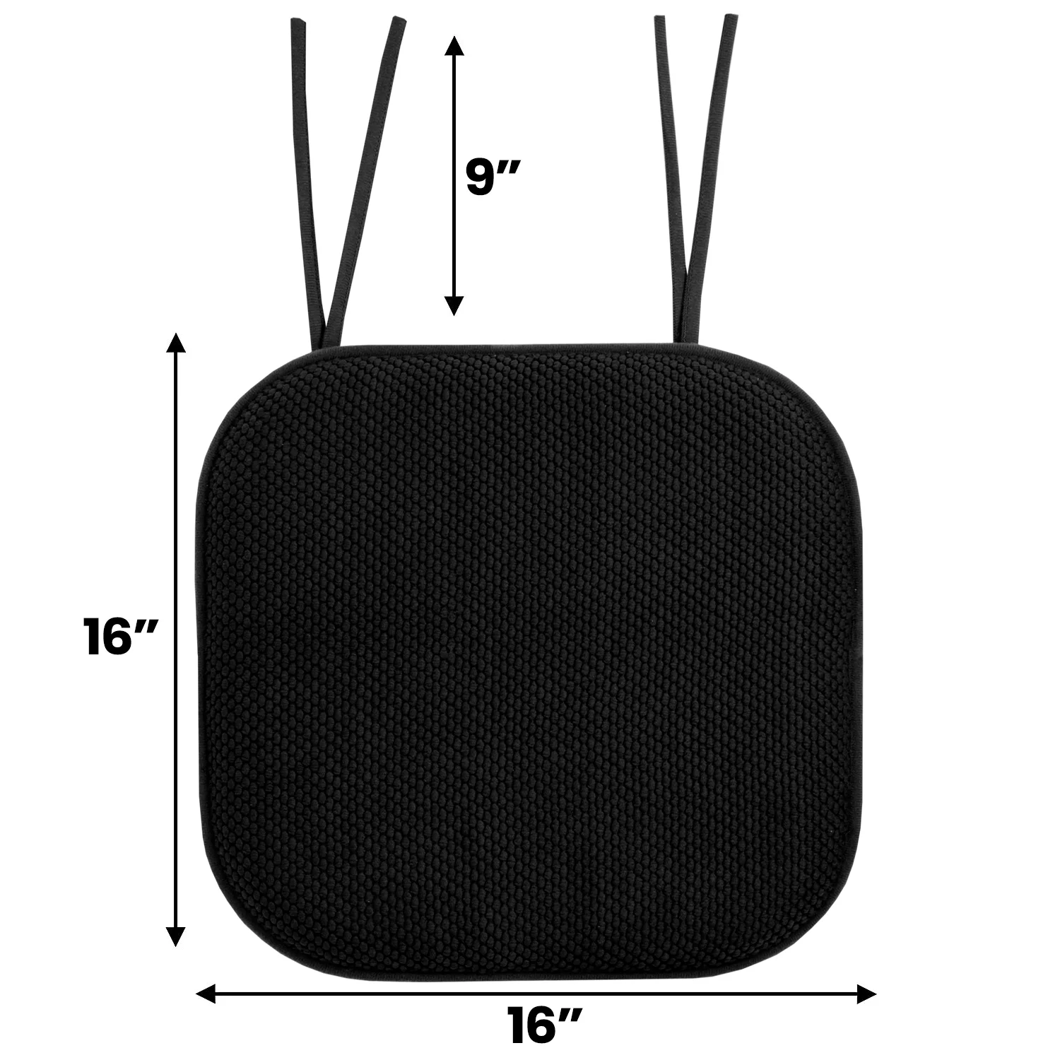 Honeycomb Memory Foam Chair Cushion Pad 16 x 16 Non-Slip Back w/Ties 12 Pack Black