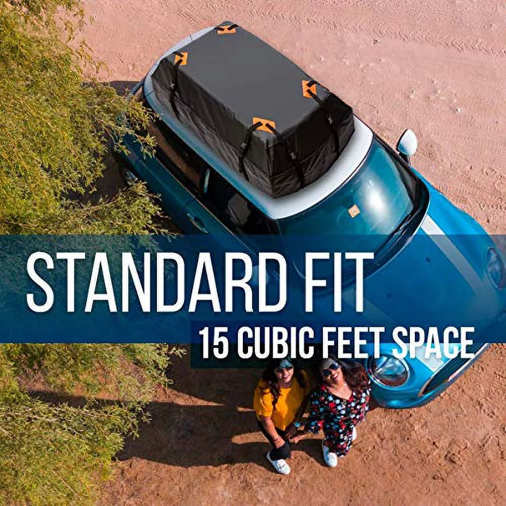 Zento Deals Waterproof Car Rooftop Cargo Bag 15 Cubic Feet, Large Storage, Carrier with Heavy Duty Straps, Fits All Racks, for Cars Side Rails Cross Bars/Basket