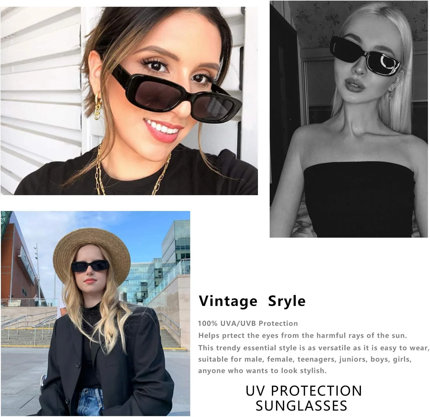 Rectangular Sunglasses Men's and Women's Small Square Sunglasses Uv-Proof Glass