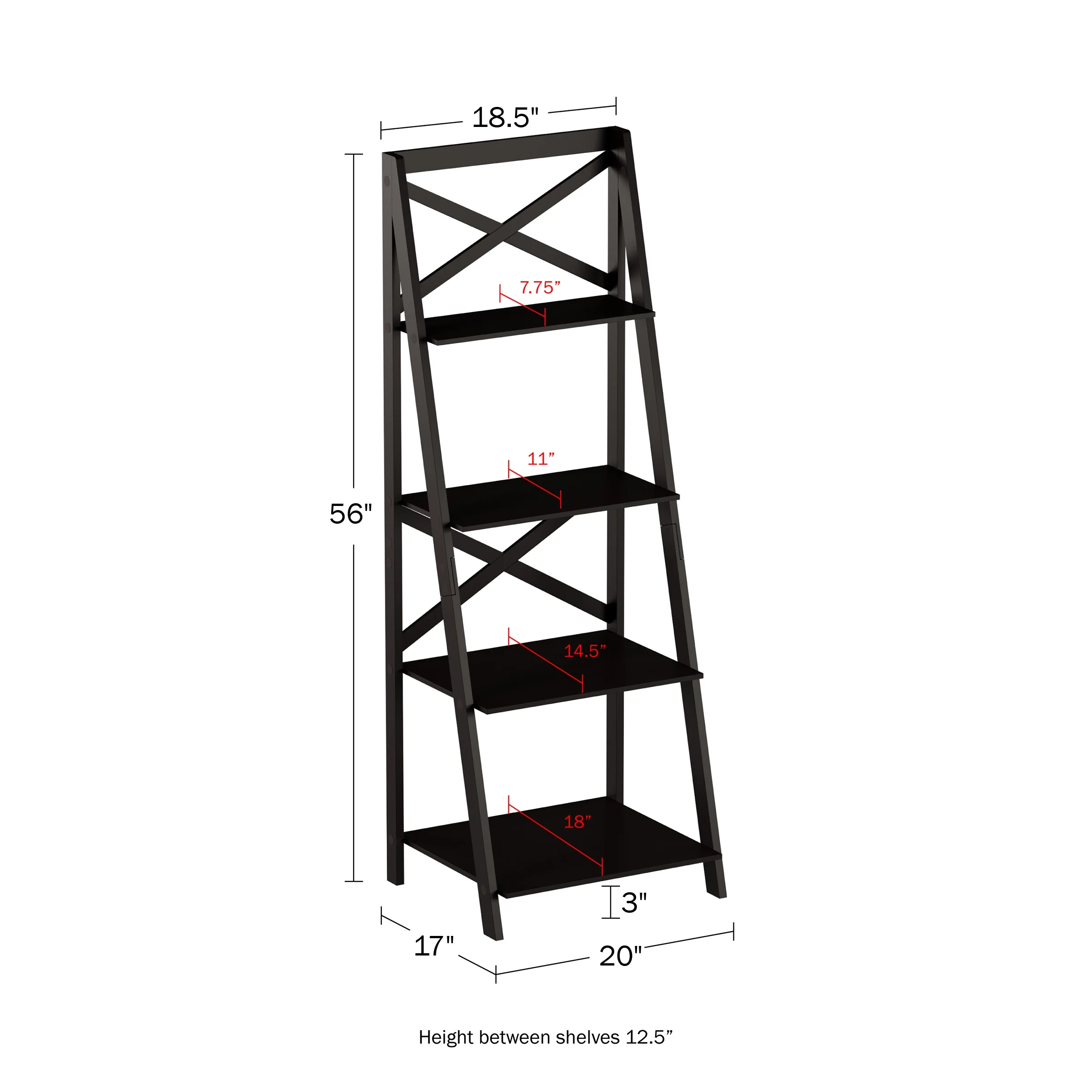 Lavish Home 4-Tier Ladder Shelf Set – Set of 2 Wooden Bookcases, Black