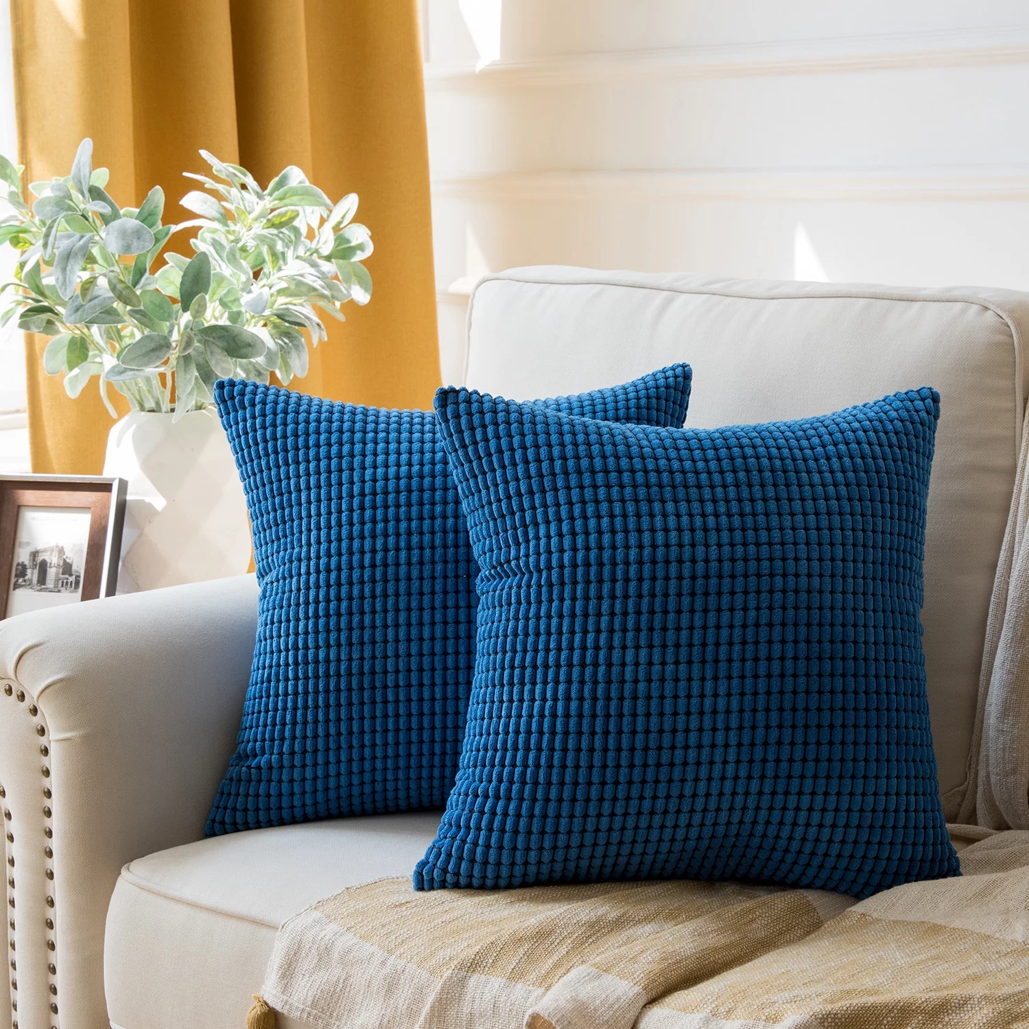 Soft Corduroy Corn Striped Velvet Series Decorative Throw Pillow, 20