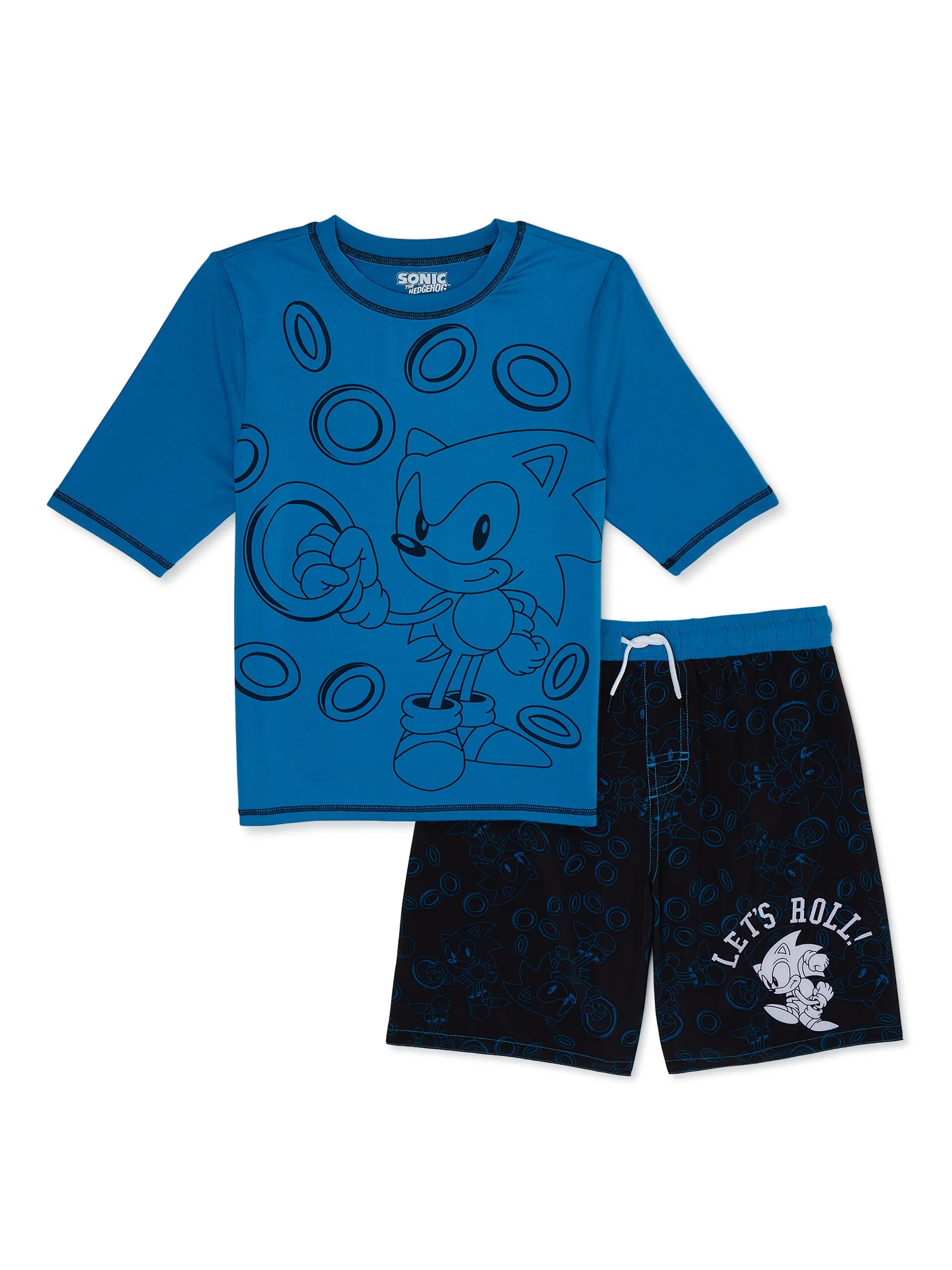 Sonic the Hedgehog Boys Short Sleeve Rash Guard and Trunks Swim Set, 2-Piece, Sizes 4-12