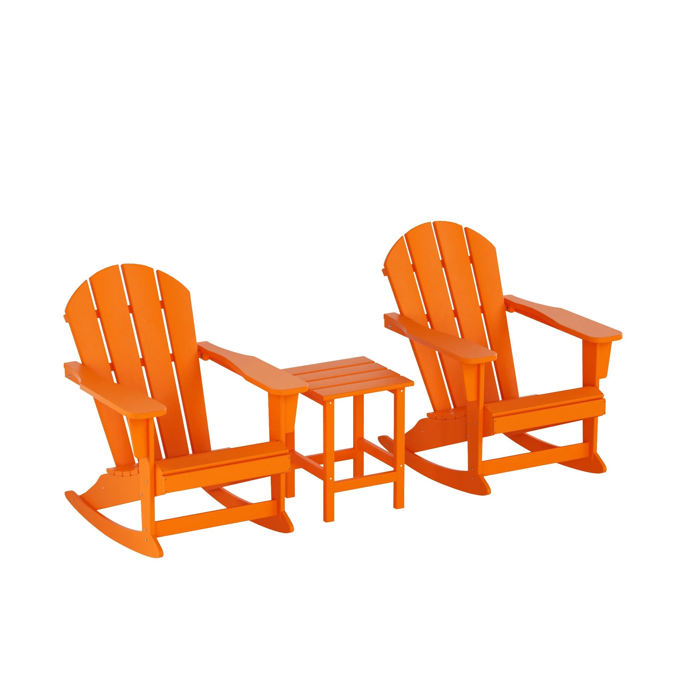 Polytrends Laguna 3-Piece Poly Adirondack Rocking Chairs and Side Table Set Orange