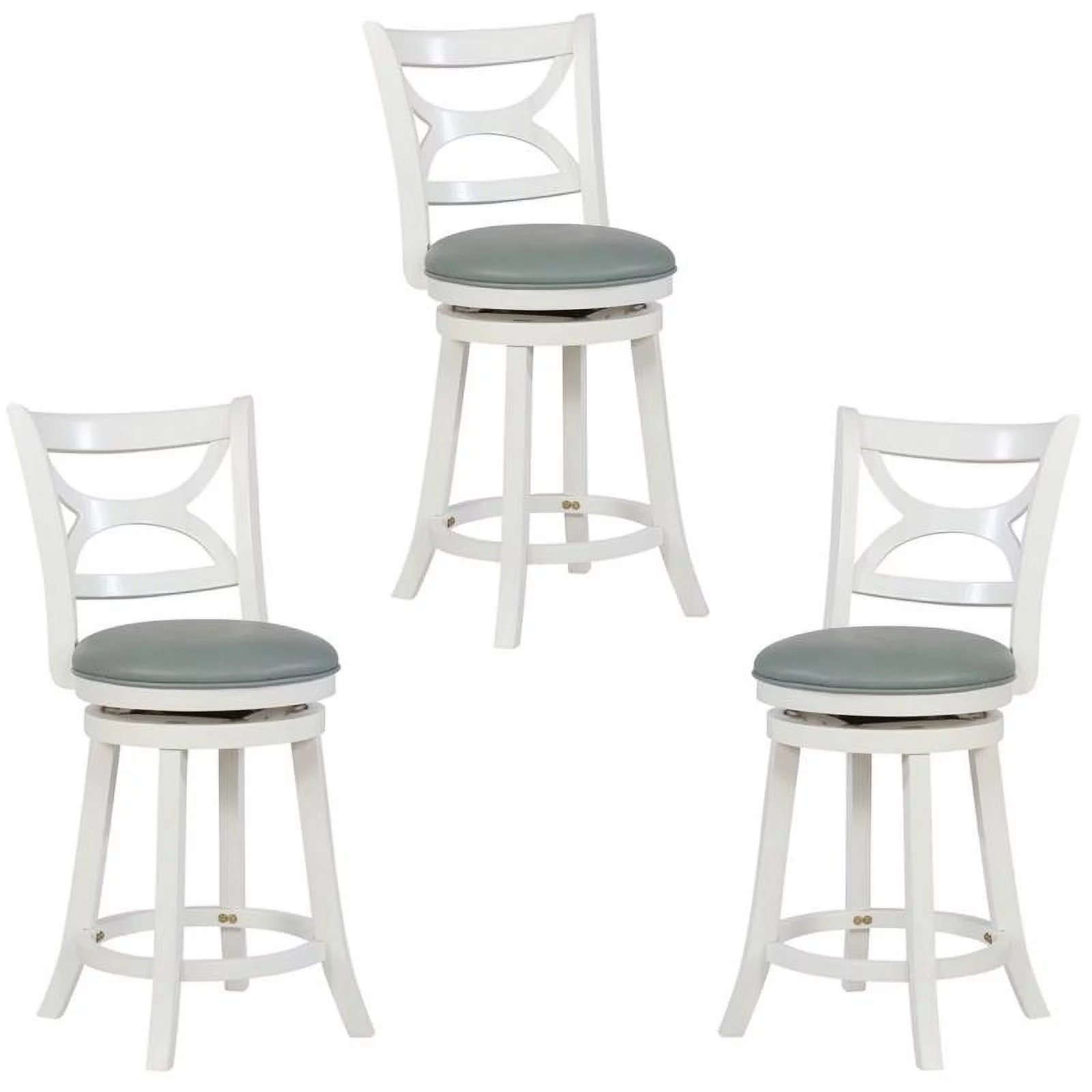 Home Square 3 Piece Swivel Wood Counter Stool Set with PU Seat in Cream