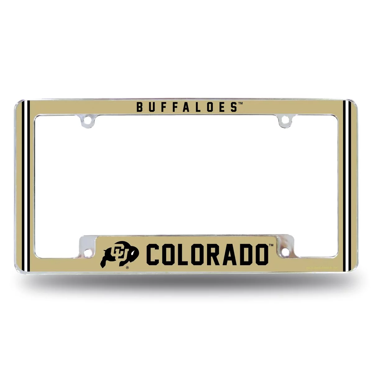 Colorado NCAA Buffaloes Chrome Metal License Plate Frame with Full Frame Team Color Graphics