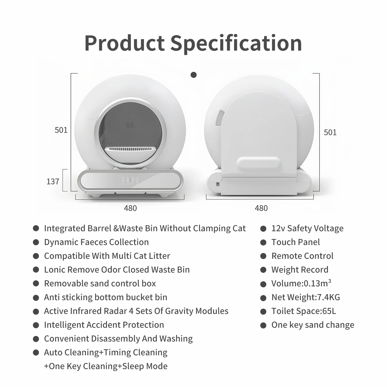 XCLOUD Smart Cat Litter Box, Self-Cleaning Cat litter Box, xSecure/Odor Removal/APP Control, 65L