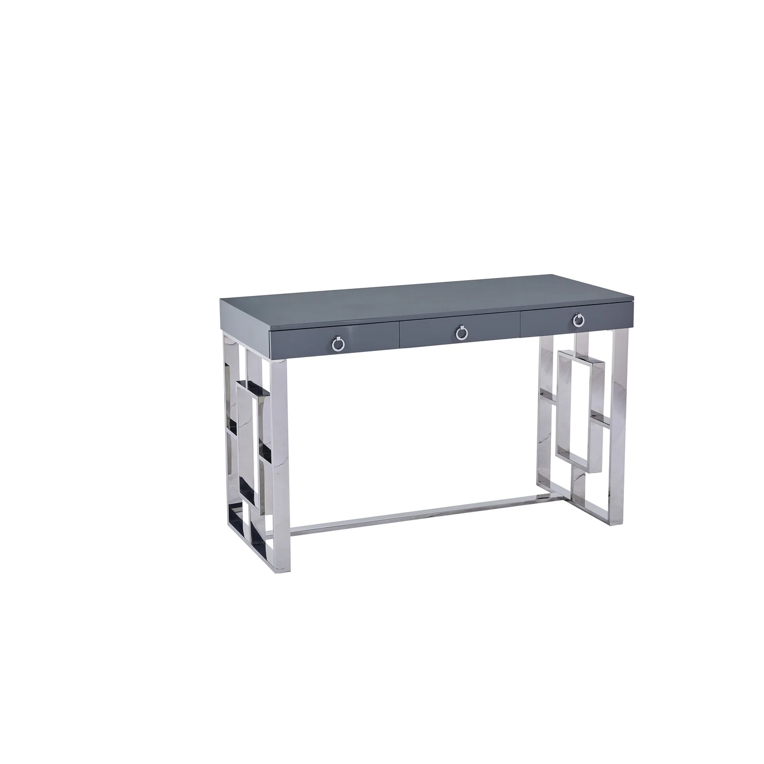 Brooks 3 Drawer Wood and Stainless Steel Frame Writing Desk - Gray/Silver