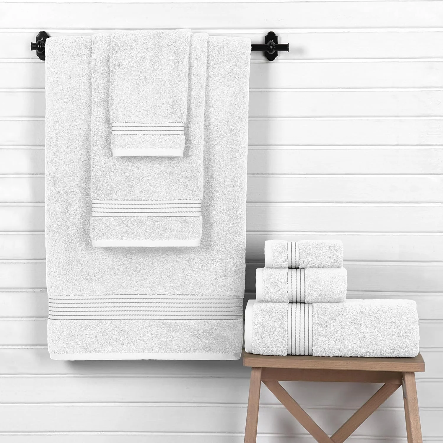 Elegant Comfort Cotton 6-Piece Towel Set Cotton Bathroom, White/Gray