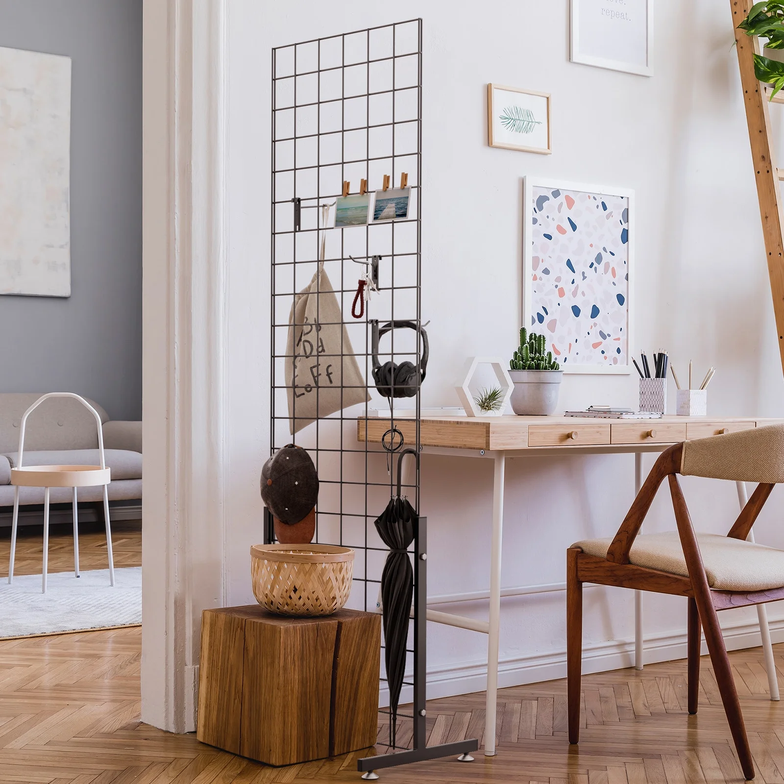 Bonnlo 6' x 2' Wire Grid Panel Tower with T-Base Floorstanding, Wire Grid Wall Display Rack for Retail and craft show (2-Packs)