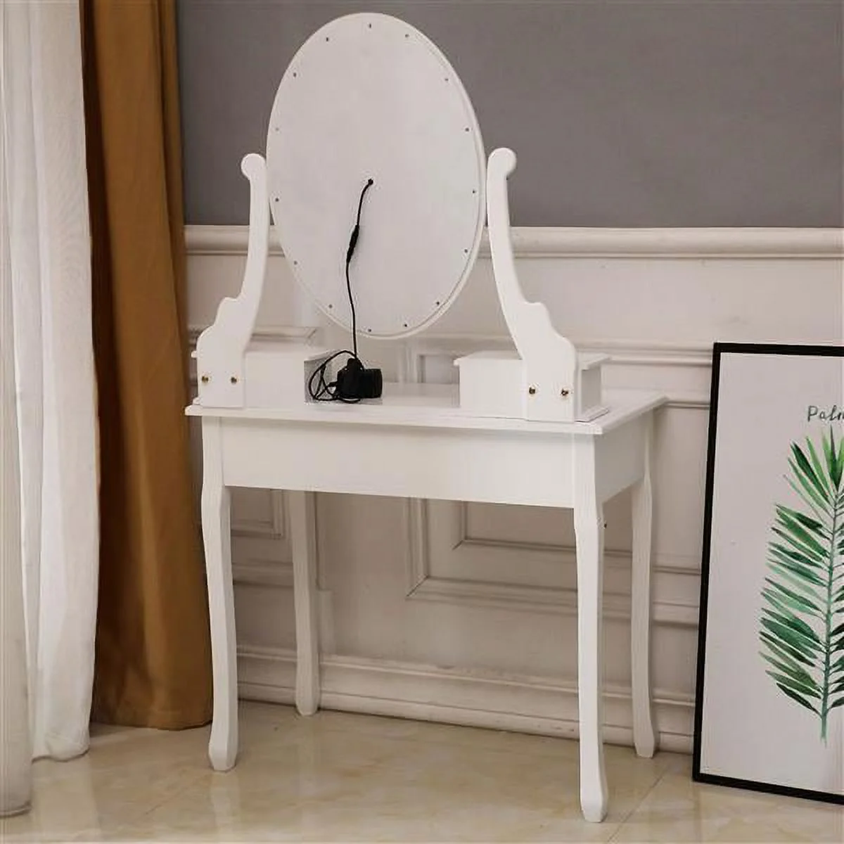 SYTHERS White Vanity Set Dressing Table with Removed LED Mirror and Cushion Stool and 5 Drawers for Adult Girls