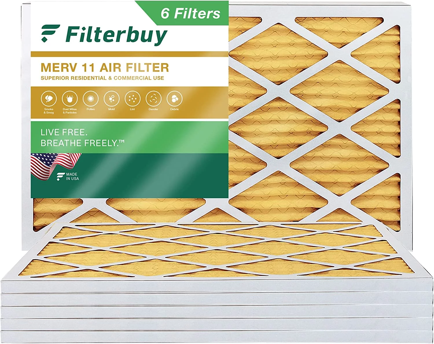 Filterbuy 13x21.5x1 MERV 11 Pleated HVAC AC Furnace Air Filters (6-Pack)