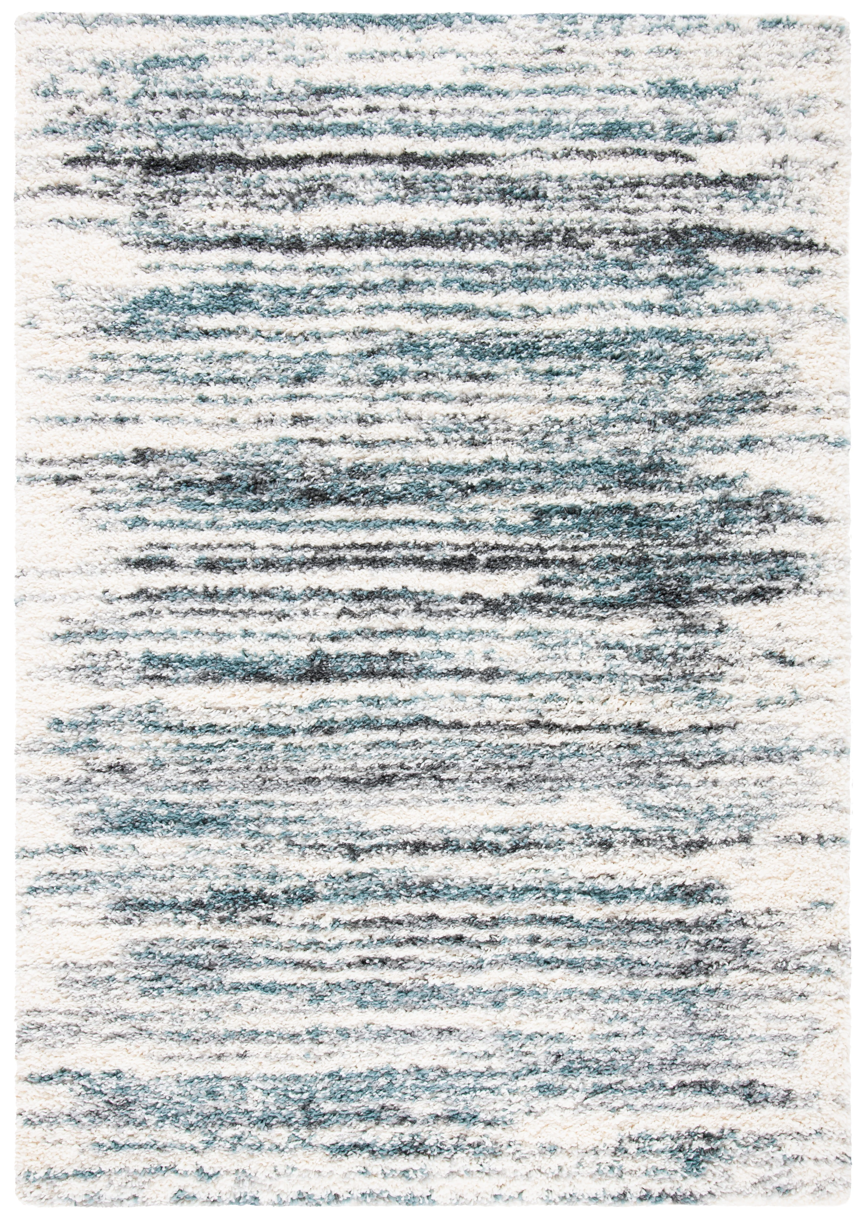 SAFAVIEH Fontana Shag Danny Abstract Plush Area Rug, Ivory/Teal, 2'3