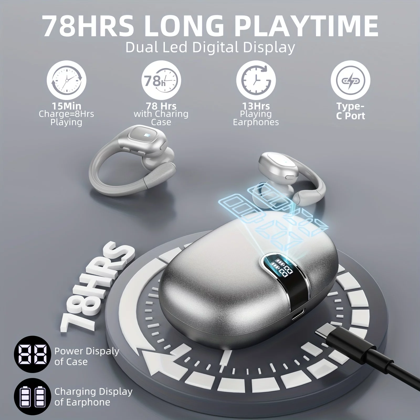 Ture Wireless BT 5.3 Earbuds: 78H Playtime, IPX7 Waterproof, LED Digital Display & CVC 8.0 Noise Cancelling - Perfect For IOS/Android Phones!