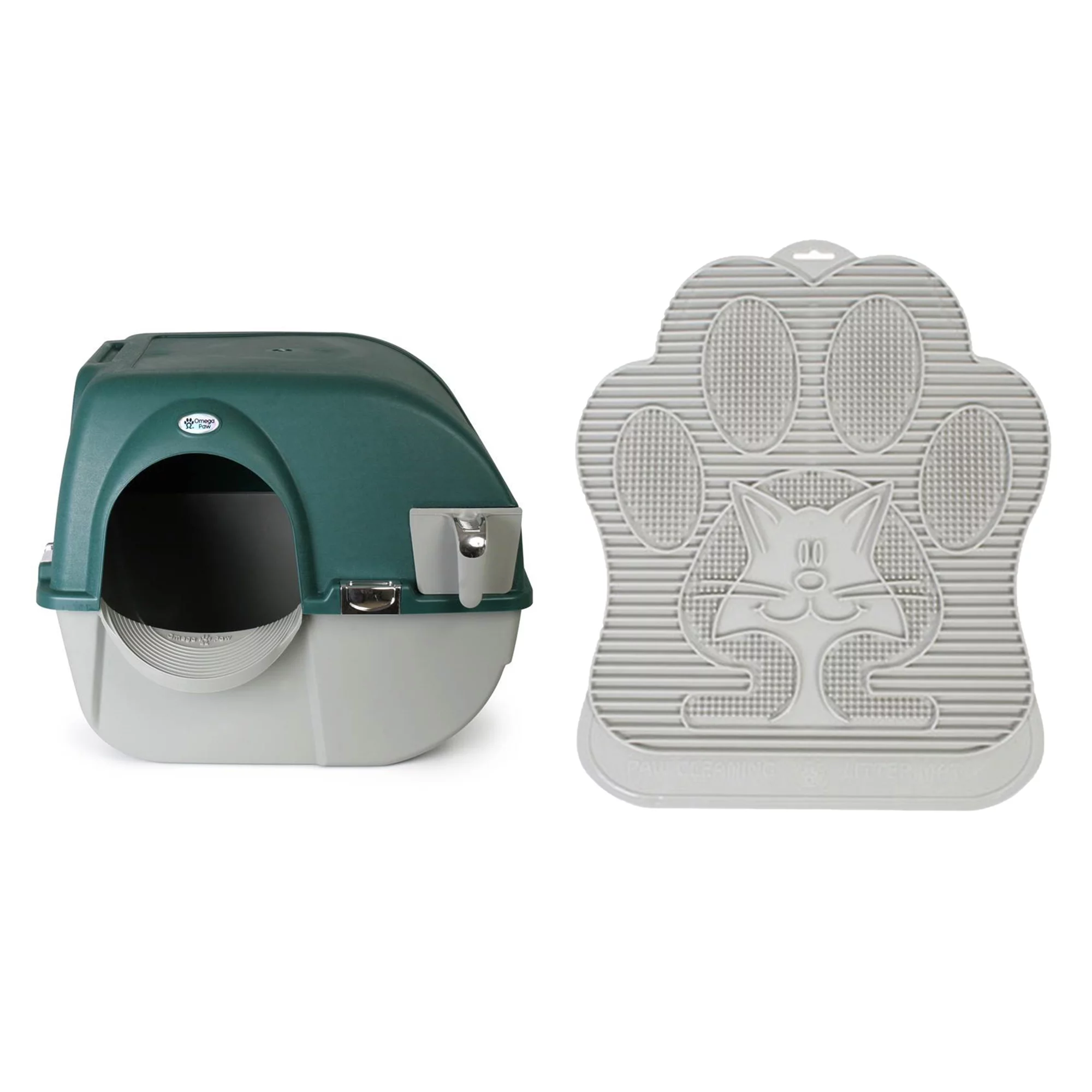 Omega Paw Enclosed No Scoop Self-Cleaning Litter Box & Paw Cleaning Mat