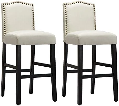 HBBOOMLIFE Nail Head Studded Fabric Backed Stools 29 inch Set of 2 Beige
