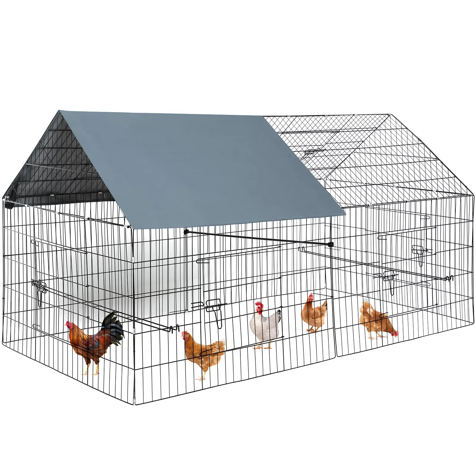RichYa Metal Chicken Coop Duck Cage Pens Crate Fence Pet Playpen with 6 Doors