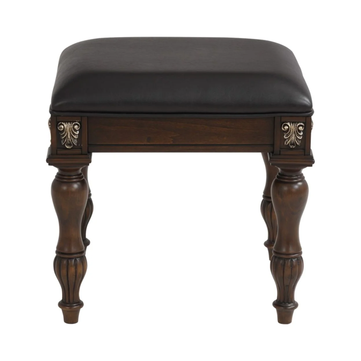 Mady 19 Inch Upholstered Vanity Stool Ornate Trim Deep Espresso Brown - Saltoro Sherpi