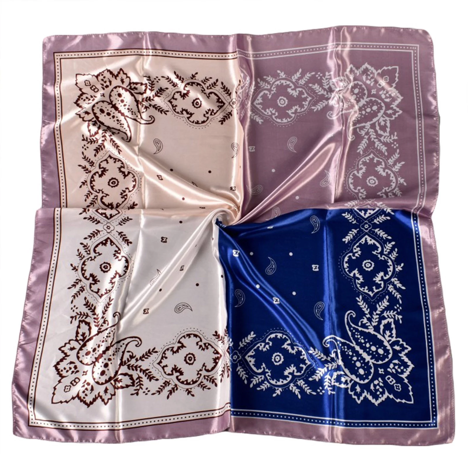 Womens Spring Summer Prints Satin Cashew Flower Prints Square Scarf Bag Scarf