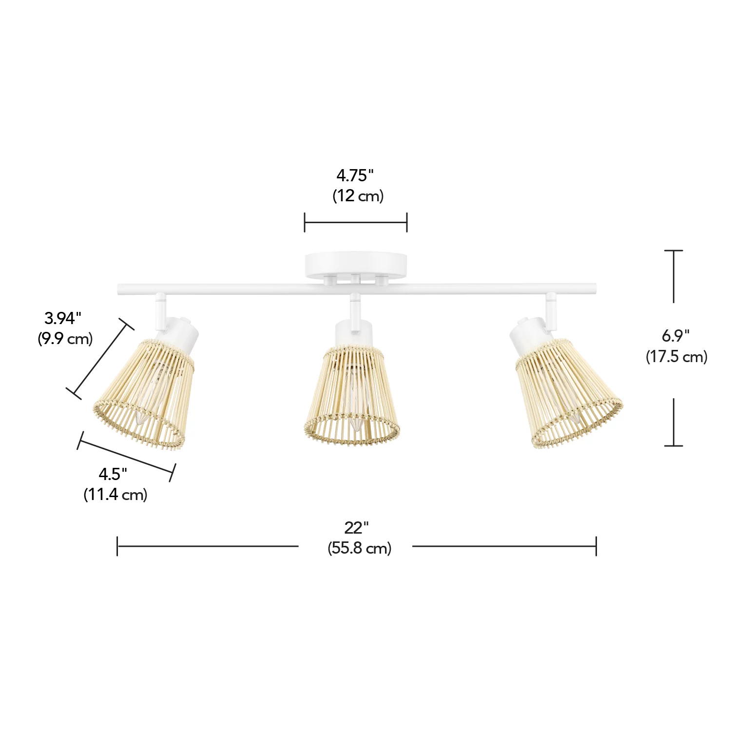 Globe Electric 3-Light Matte White Track Lighting with Bamboo Shades, 91005761