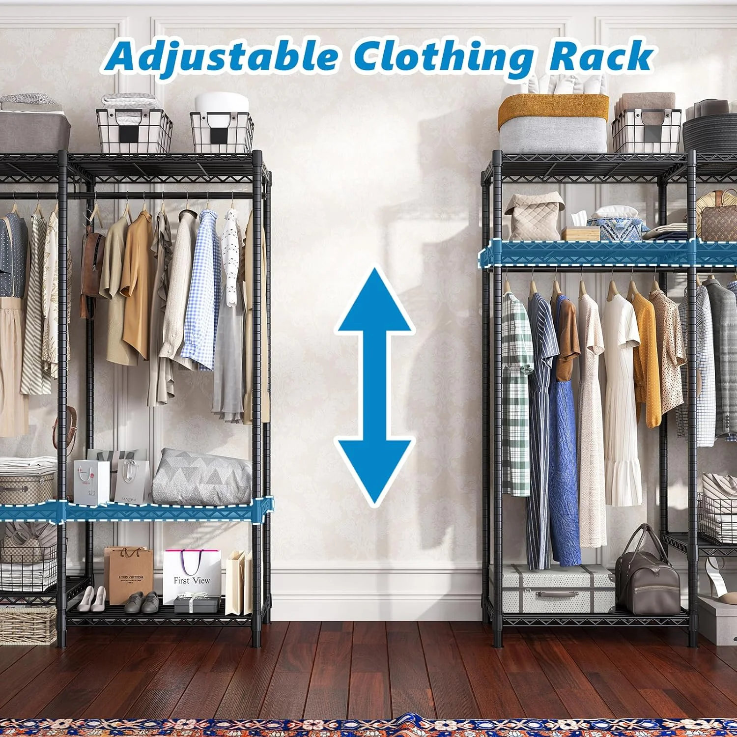 ONKER Clothes Rack, Clothing Rack with Cover Loads 795 LBS Clothing Racks for Hanging Clothes Portable Wadrobe Closet Heavy Duty Clothes Rack Wire Garment Rack 56