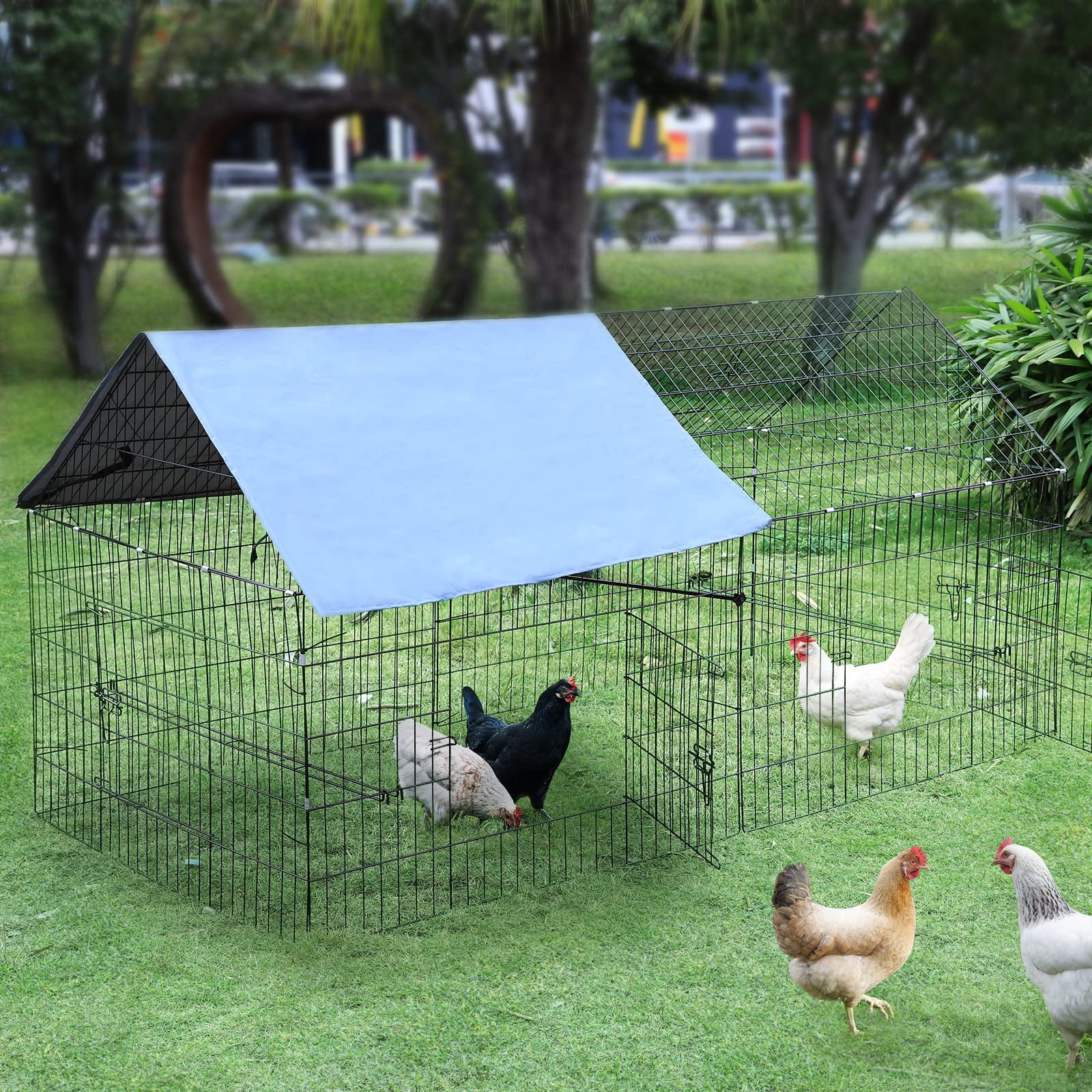 RichYa Metal Chicken Coop Duck Cage Pens Crate Fence Pet Playpen with 6 Doors