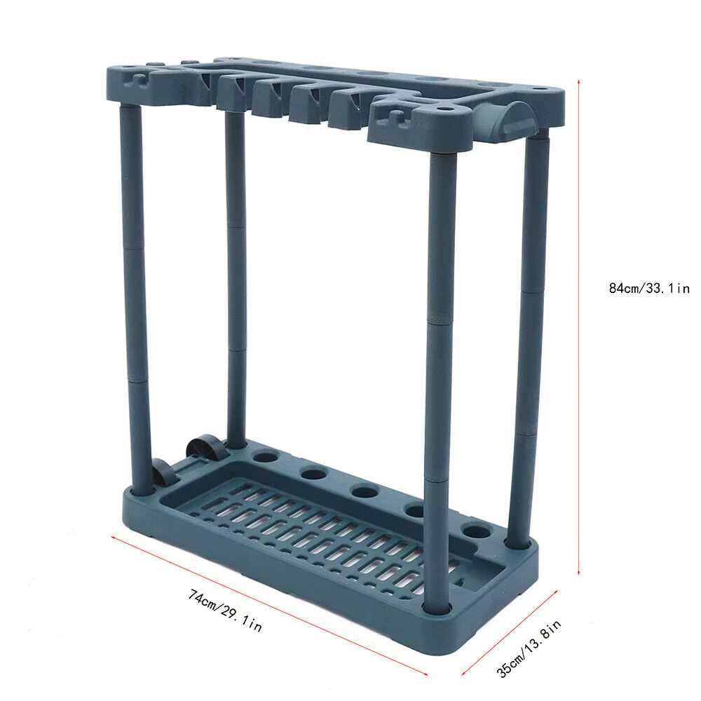 Garden Tool Rack Garage Outdoor Tool Holder Storage Rack Organizer with 2 Wheels