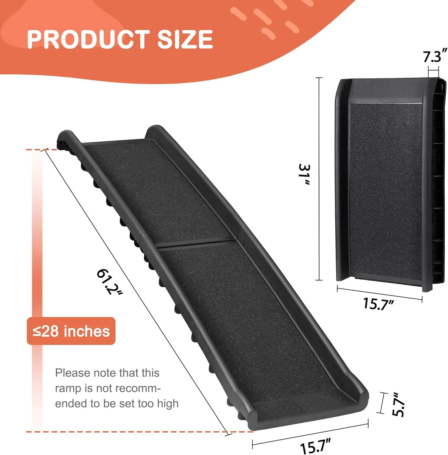 62Inch Portable Dog Ramp for Large Dogs Folding Pet Ramp for Truck Car SUVs Non-Slip Dog Stairs Step Ladder with Raised Siderails