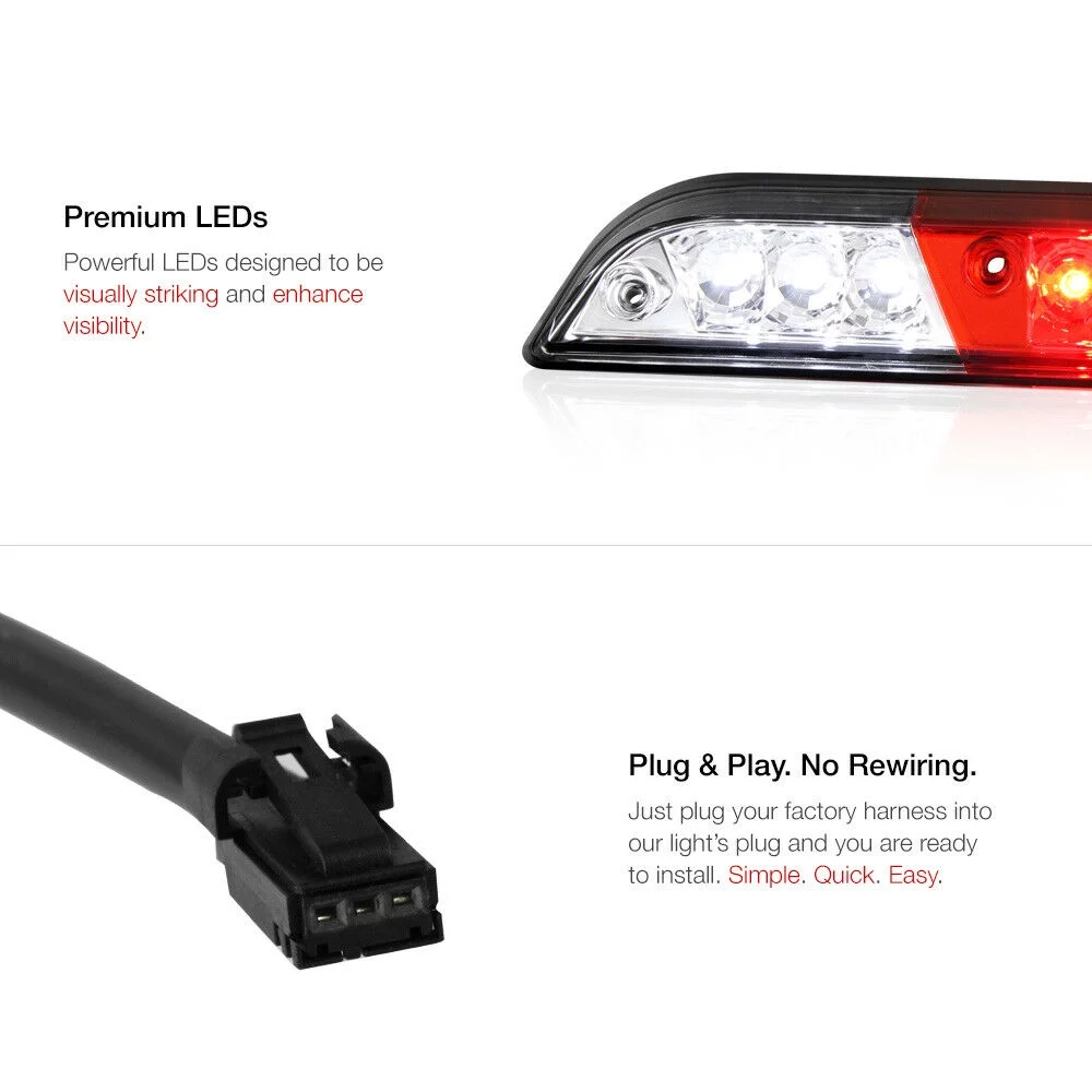 Teledu For Ford Red Lens Clear LED 3RD Third CHMSL Brake Cargo Light Tail Lamp