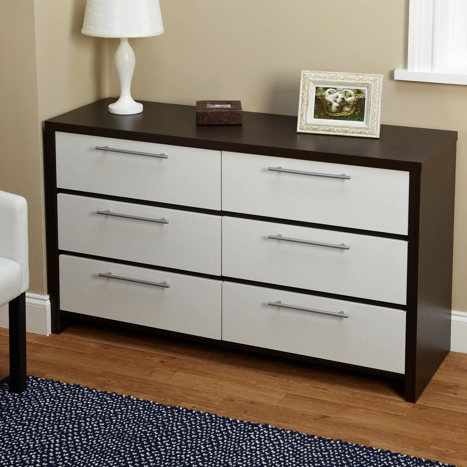 TMS Ava 6-Drawer Contemporary Chest, White/Espresso