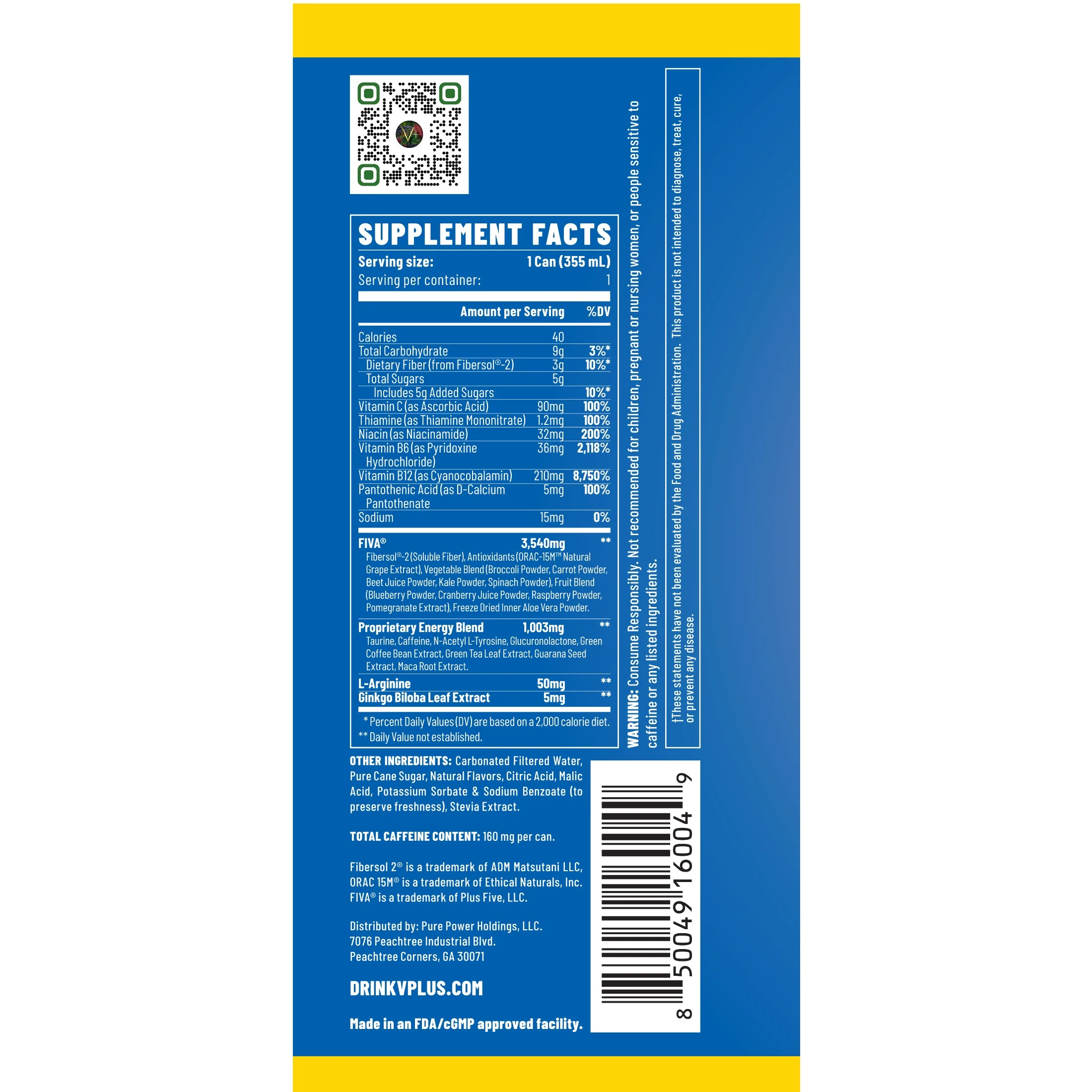 VPlus Energy Blueberry Lemonade Natural Energy Drink, 12 oz 12 pack cans