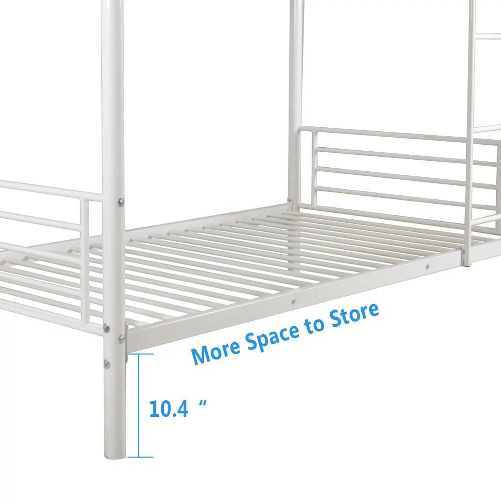 SamyoHome Twin Over Twin Metal Bunk Bed,Sturdy Frame with Metal Slats for Kids,White