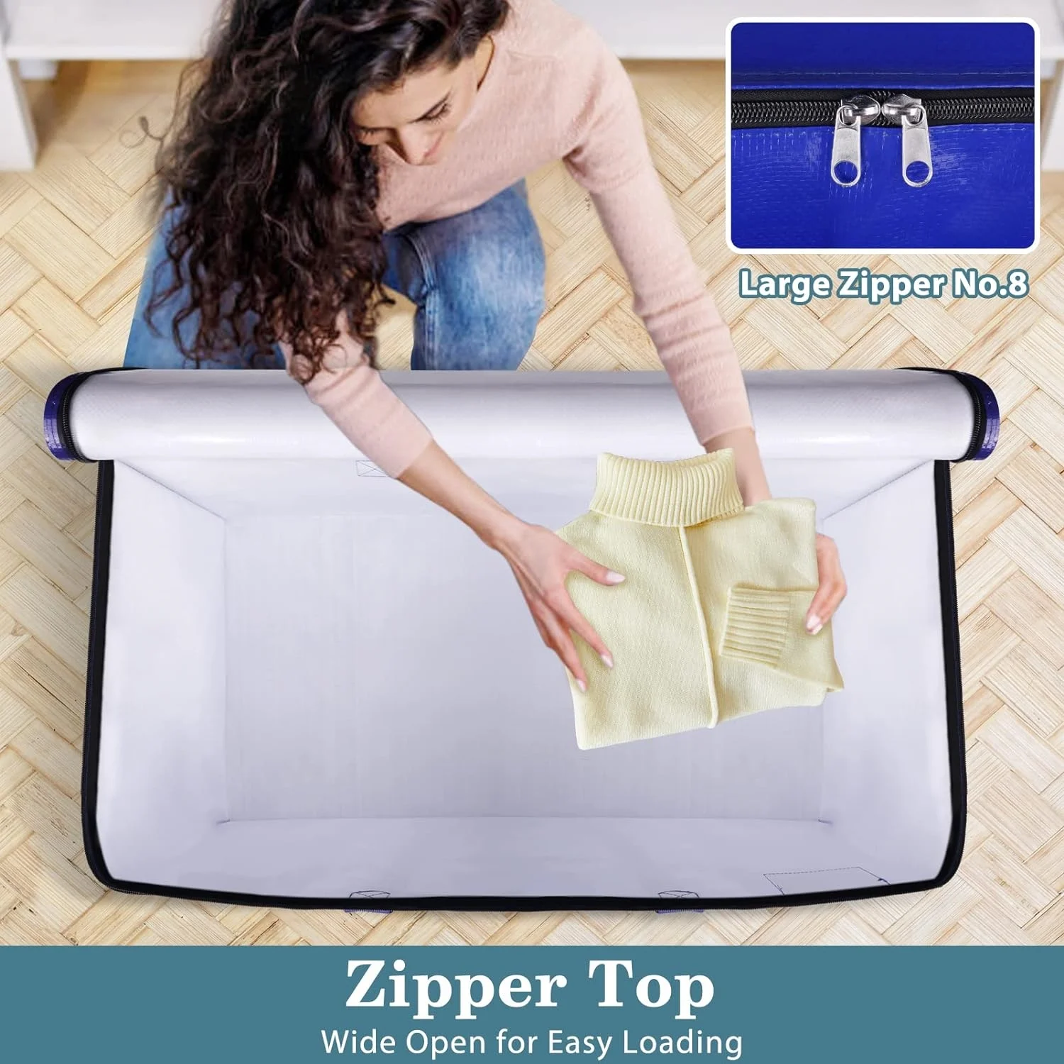 PKPOWER Moving Bags Heavy Duty with Strong Zippers and Handles Collapsible Moving Supplies, Storage Totes for Packing & Moving Storing,8-Pack, Blue