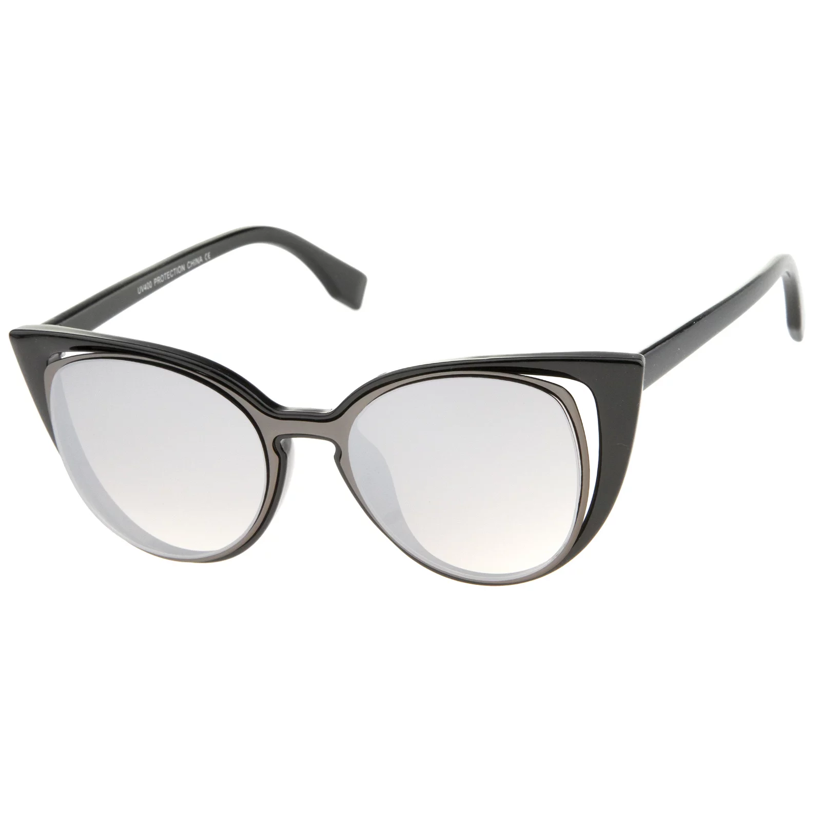 sunglassLA - Women's Open Metal Insert Colored Mirror Lens Cat Eye Sunglasses - 51mm