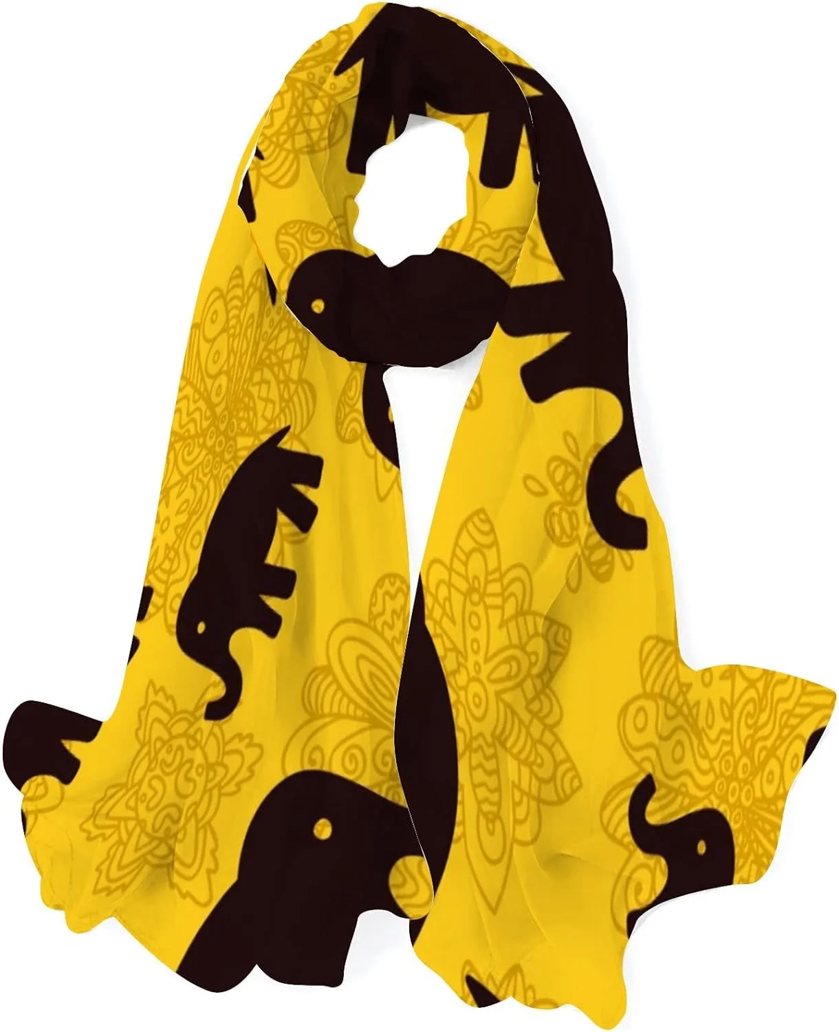 Hyjoy Floral And Cute Elephants Long Silk Neck Scarf Lightweight Shawl Wrap Scarves for Women Girls