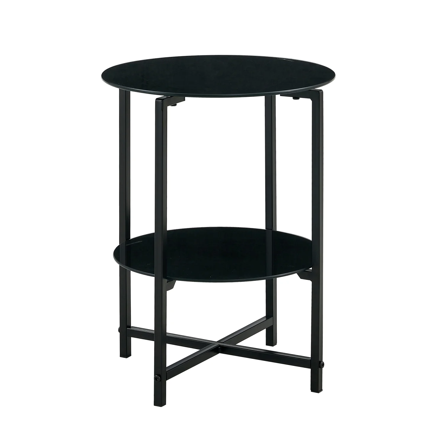 Elegant and Modern 2-Layer Black Tempered Glass End Table  Stylish Round Coffee Table for Office  Living Room  and Bedroom