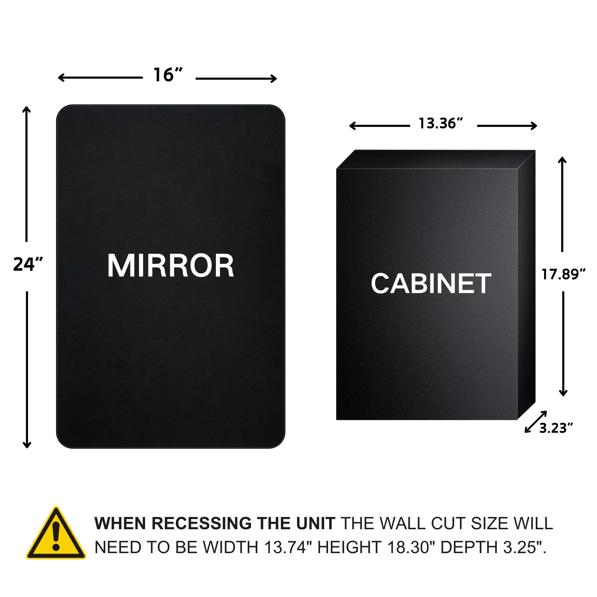 EGHOME Black Rectangle Recessed Bathroom Medicine Cabinet with Mirror Stainless Steel Metal Framed Rounded Rectangular Bathroom Cabinet with Mirror 16x24''